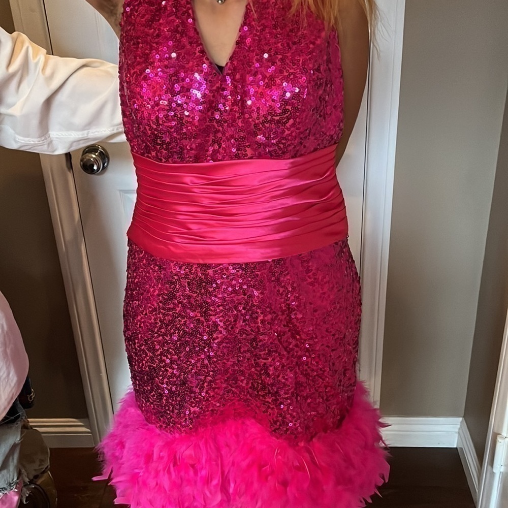 Vintage Dress Barbie pink sequin feather party 60’s type